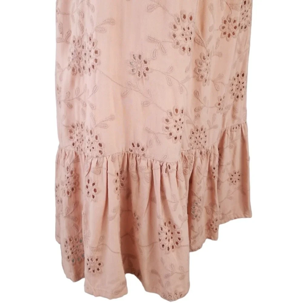 Nicole Miller Artelier Floral Eyelet Mini Dress Terracotta Pink Boho Small